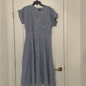 Chaps Blue & White Striped Button Down Midi Dress Womens size L